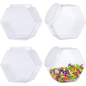 CAGSIG Candy jars with lids 4 Pack Plastic Candy Jars with Lid, Hexagon Candy Jars Cookie Jars for Kitchen, Clear Candy Containers for Snacks, Candy, Cookie, Dog Treats, Coffee Pod(30 OZ)