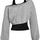 Women's Casual Sweatshirt Pullover Tops Asymmetrical Neck 2 In 1 Sweatshirt In Fall/Winter, Large