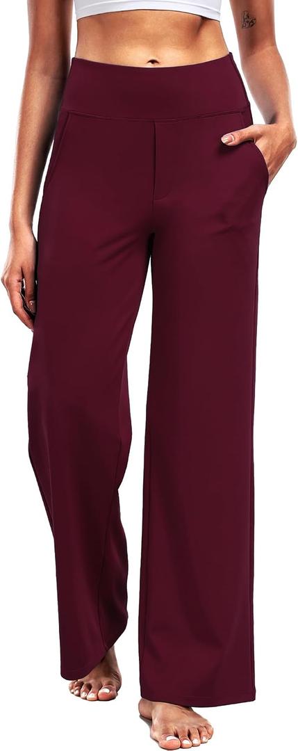 CADMUS Wide Leg Pants for Women Yoga Work Pants with Pockets High Waist Lounge Sweatpants Dress Pants 29",Wine Red,L