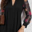 HVT Wedding Guest Floral Dress Long Sheer Mesh Sleeve V Neck MIdi Length Round Collar Shirred Summer Lace Dresses