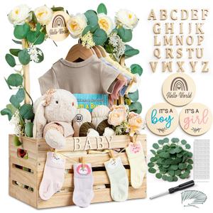 Wooden Baby Shower Crate Closet - Personalized Baby Gift Baskets with Handle, Large Newborn Crate Box for Boys and Girls (Hangers Not Included)