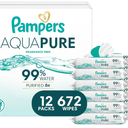Pampers Aqua Pure Baby Wipes, 99% Water, Fragrance Free, 672 Baby Wipes Total (12X FlipTop Packs)