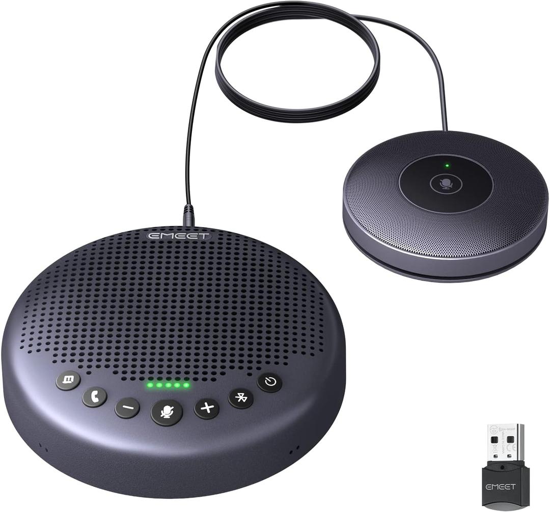 EMEET Conference Speaker and Microphone w/8+1 Mics, 360 Voice Pickup, Noise Reduce, Bluetooth/USB/Dongle Speakerphone for 14 People w/Daisy Chain for 25, Compatible w/Leading Platforms, 2025 Version (Luna Plus Kit for 14)