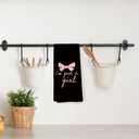 Coquette Trendy Black Pink Bows Kitchen Towels, Coquette Party Decor, Baby Girl Gifts, Girls Room College Dorm Apartment Bathroom Decor Decoration Tea Towels Kitchen Hand Towels 16x24 Inch