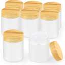 8 Pcs 3.4 Oz Frosted Glass Jar,Empty Refillable Glass Cosmetic Container Jars Holder with Inner liner,Wood Grain Lid for Moisturizer,Foundation,Lotion,Cream,Ointment,Candle Making