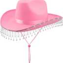 quescu Bridal Cowgirl Hat for Bachelorette Party,Rhinestone White Cowboy Hat for Women Bride To Be Gift,Halloween Costume (Style 3)