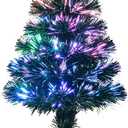 24 Inch Green Pre-lit Fiber Optic Christmas Tree,Tabletop Artificial mini Xmas Tree with Gold Base Pot, Stars for Holiday Home Decorations