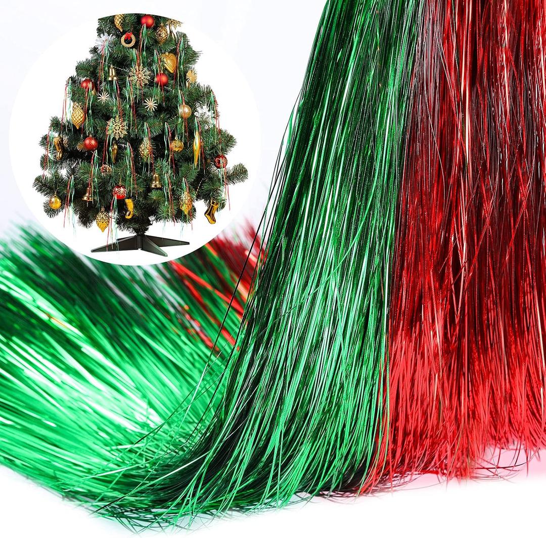 14000 Piece Christmas Icicle Tinsel Foil Fringes Tinsel Birthday Tinsel Curtain Strand Icicle Tinsel Christmas Tree Tinsel Decoration for Christmas Holiday Decor Birthday Supplies (Red and Green)