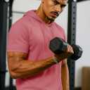 TACVASEN Short Sleeve Hoodies for Men Cotton Hoodies Summer Sweatshirt Lightweight Breathable Workout Shirts Pullover (Pink, M)