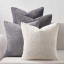 Topfinel Neutral Grey Decorative Throw Pillow Covers 18x18 Inch Set of 4,Modern Farmhouse Striped Corduroy Cushion Cases,Square Euro Shams for Sofa,Bedroom,Floor,Car