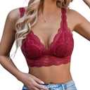 Avidlove Lace Bralettes Womens Triangle Plunge Wireless Bras Camisole Tops Cami Strappy Sexy Soft (Medium, Dark Red)