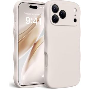 Magnetic for iPhone 17 Pro Max Case, [Full Camera Protection][Compatible with MagSafe] Cute Wave Frame Silicone Shockproof Protective Phone Case for iPhone 17 Pro Max 6.9", Stone
