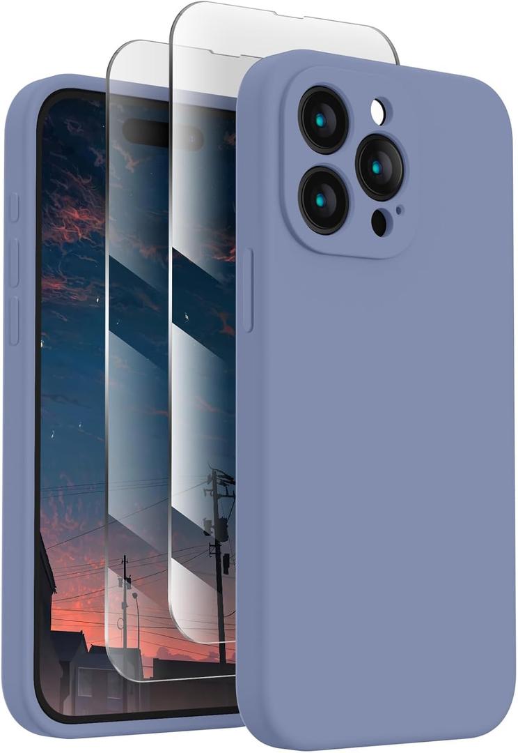 FireNova Designed for iPhone 15 Pro Max Case, Silicone Upgraded [Camera Protection] Phone Case, Soft Anti-Scratch Microfiber Lining Inside, 6.7 inch, Lavender Gray