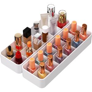 Organizer Holder for Lipstick Nail Polish: Lip Gloss Makeup Storage Drawer Organizers, Vanity Small Perfume Rack Plastic Tray Lipgloss Mascara Holders Stand Cosmetic Display Case 24 Spaces, White