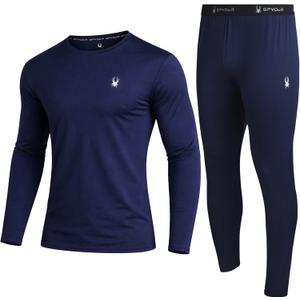 Spyder Mens Thermal Top and Bottom Set - 2 Piece Fleece Lined Thermal Shirts for Men and Long Johns Leggings Base Layer Set (Large, Navy)