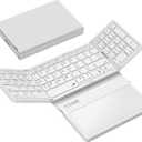 GEODMAER Foldable Bluetooth Keyboard, Portable Full Size Folding Keyboard with Large Touchpad, Numeric Keypad, PU Leather, Wireless TravelKeyboard for Windows Android Mac(White)