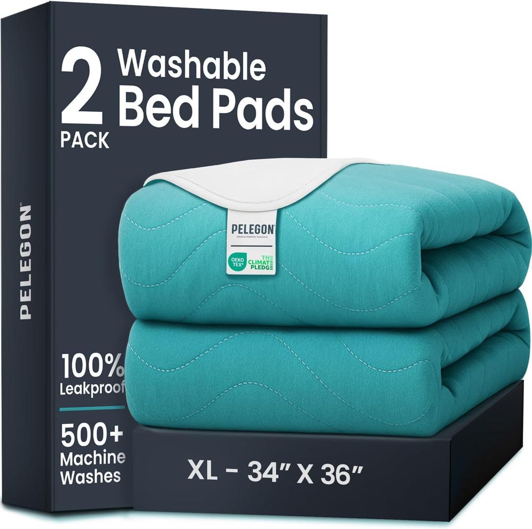 Bed Pads Washable Waterproof 34" x 36" (Pack of 2) - Incontinence Bed Pads for Adults and Kids - Heavy Absorbency Reusable Bed Pads - Chuck Pads - Waterproof Protective Pad for Bed