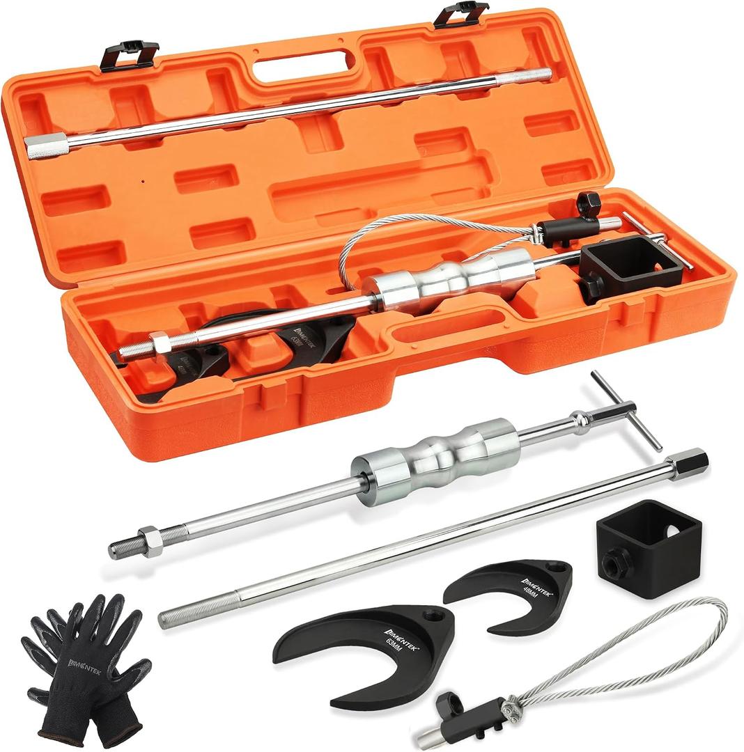 Inner CV Axle Puller Tool with Slide Hammer, 63mm and 48mm CV Joint Fork Adapters, Front Wheel Drive Axle Puller Attachment CV Axle Removal Tool (8pcs Set with Carrying Box)