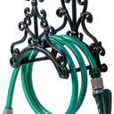 MyGift Wall Mounted Garden Hose Holder, Vintage Baroque Scrollwork Cast Iron Watering Tube Rack, Decorative Floral Pattern Hanging Hook Water Hosepipe Reel