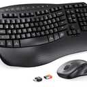 MEETION Ergonomic Keyboard and Mouse Wireless Combo, Wave Keys Natural Typing, 2.4G USB Receiver Wireless Keyboard with Wrist Rest, 4 Adjustable DPI Optical Mouse, Computer/Laptop/Windows/Mac, Black