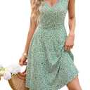 HUHOT Womens Sleeveless V Neck Dress with Pocket Summer Beach Midi Flared Tank Dress (Green, L)