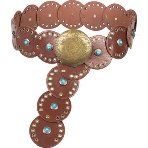 Eohak Women Wide Western Disc Belt Cowgirl Boho-Concho Leather Belts for Jeans Dress (Length 45'' (Fit Waist Size Below 40''), Brown-turquoise)