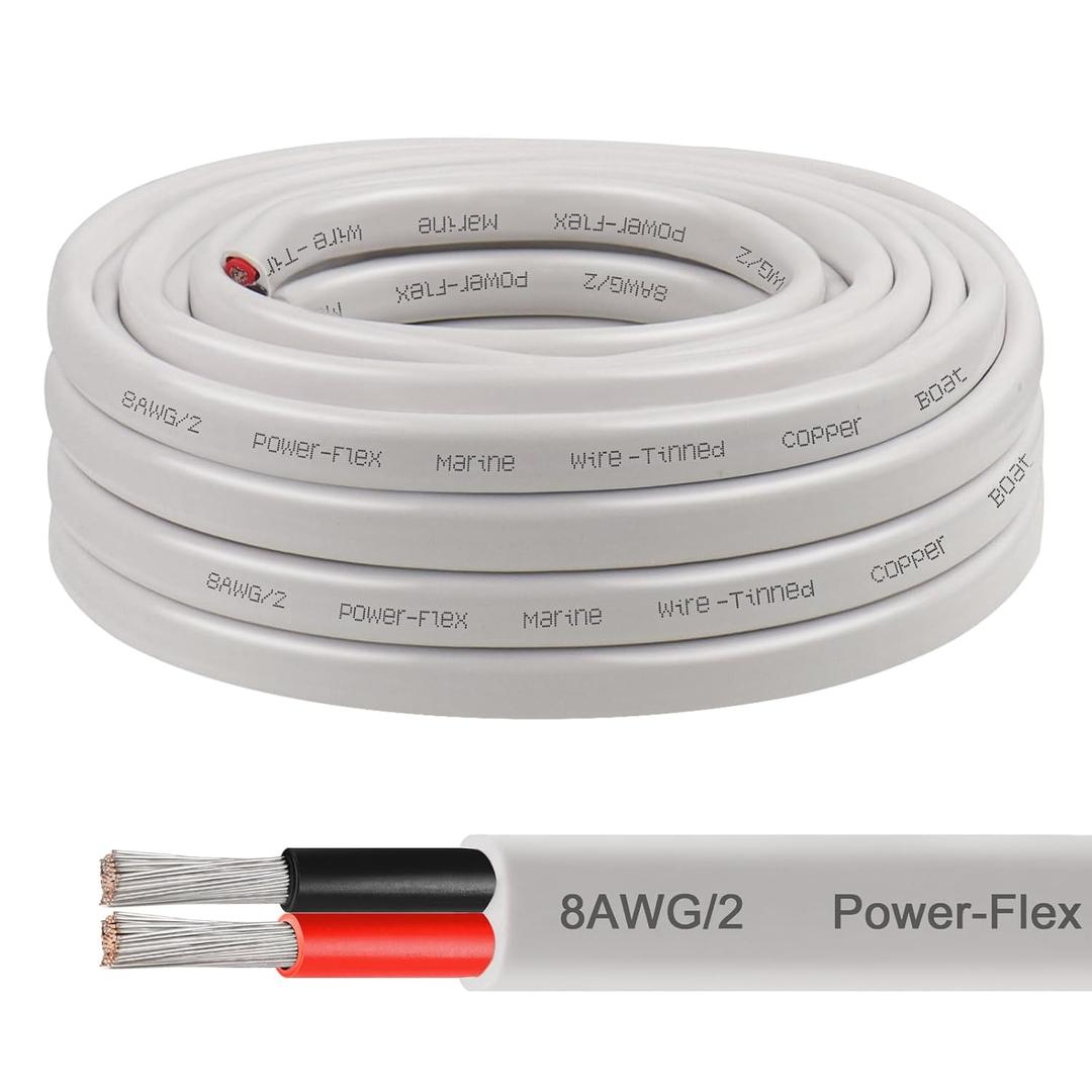 8 Gauge Marine Wire, 5FT 8 AWG Tinned Copper Oxygen-Free Boat Cable Duplex, Waterproof & Corrosion Resistant for Automotive, RV, Solar, LED, Outdoor Use
