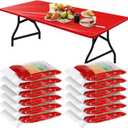 Boao 12 Pcs Plastic Table Cloths Disposable for Parties Picnic Table Covers with Elastic Fitted Elastic Desk Cover Rectangle Waterproof for Indoor, Outdoor, Picnic, Camping(8 Ft, 96 x 30 Inch,Red)