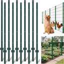 AMAGABELI GARDEN & HOME Metal Fence Posts 4 Feet 10 Pack Heavy Duty No Dig Garden U Post Stakes for Wire Fence Temporary Fencing Safety Fence Plastic Mesh Fence Garden Fencing T Post for Yard Green