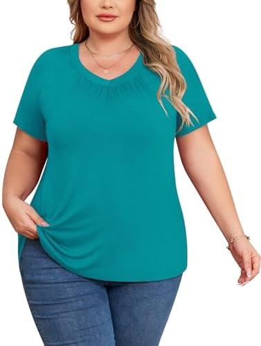 POSESHE Plus Size Tops Sexy Short SleeveTunic Top V Neck Cute Blouse Tunic Top 2XL