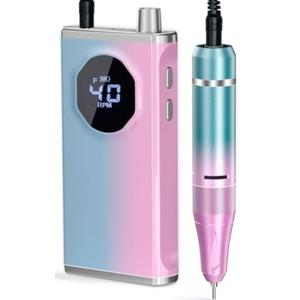 Nail Drill Professional 40000RPM for Acrylic Nails, Nail Drill Portable Electric Nail Drill for Nail Manicure, Nail Drill Rechargeable High Capacity for Salon and Home Use (Pink-Blue)