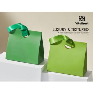 Vitalizart Paper Gift Bags With Ribbon Handles Set of 4 Assorted Colors Bulk Reusable For Gift Wrap Girls Kids Birthday Bridal Shower Party Favors Goodie Bags Candy Christmas 7.87"x3.54"x7.09" Small