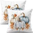 Fall Pillow Covers 18x18 Set of 2  White Linen Decorative Throw Pillowcases, Double-Sided Pumpkin Print, Slightly Water-Resistant, Cushion Covers for Autumn Home Dcor