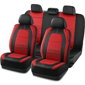 Road Comforts Car Seat Cover, Leather Car Seat Cover Full Set, Automotive Seat Covers, Airbag Compatible Universal Fit for Most Cars (Red)