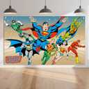 Superhero Backdrop Photography Background, Super Heros League Photo Booth Banner for Kids, Birthday Party Wall Decorations, Window Curtain Picnic Mat Outdoor Indoor Use