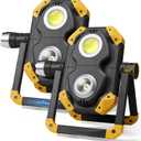 2 Pack 2500LM Magnetic Rechargeable Work Light, LED Work Light Rechargeable with 360 Rotation Stand & Foldable Design, 5 Lighting Modes Magnetic Flashlight for Car Repairing Camping Emergency (Yellow)