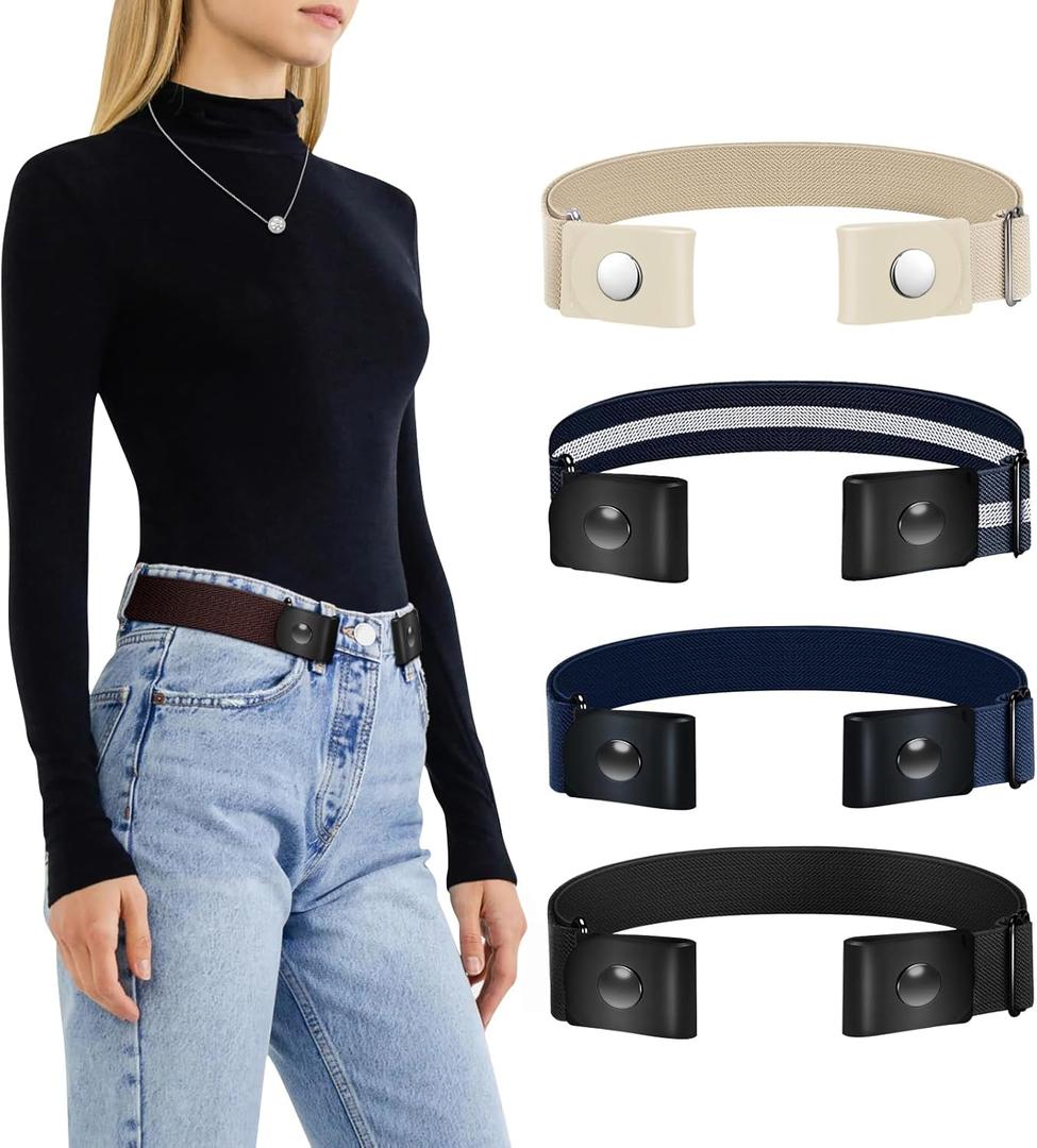 Belts for Women/Men Buckle Free Elastic Belt Invisible No Buckle Stretch Waist Belt For Jean Pants, Dresses, No Bulge (1pcs/ Coffee)