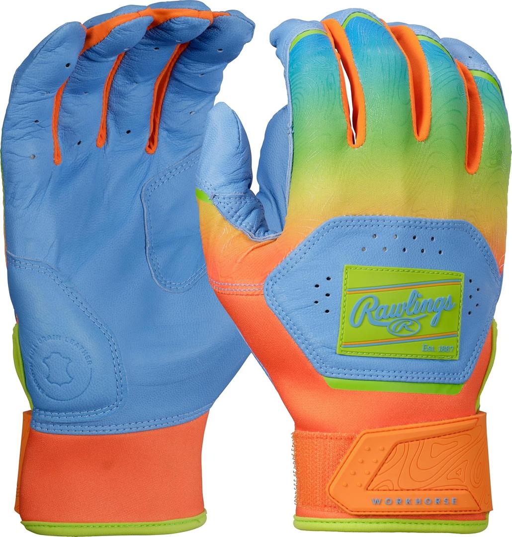 Rawlings | Workhorse Baseball Batting Gloves | Youth Sizes | Multiple Colors (Youth X-Large, Columbia Blue / Orange)