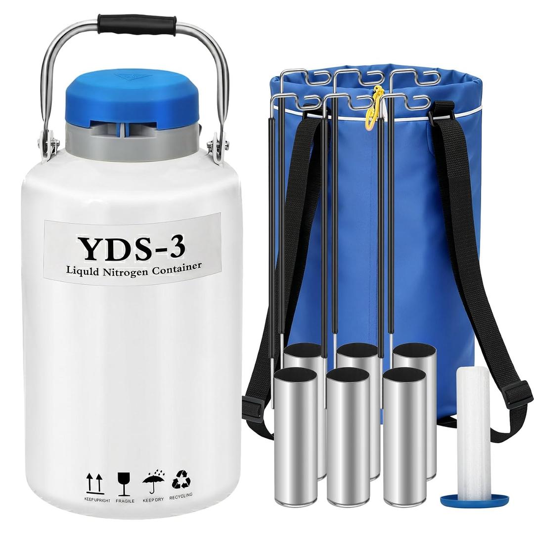 3L Liquid Nitrogen Container LN2 Tank with 6 Canisters Carry Bag