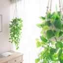Mkono 2 Packs Fake Hanging Plant with Pot, Artificial Plants Macrame Plant Hanger Fake Vine Greenery for Bedroom Bathroom Home Office Decor