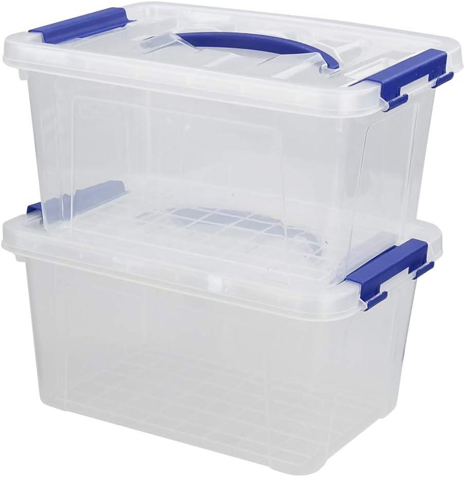 Jekiyo Clear Plastic Storage Bin, 6 Quart Latching Box Tote with Lid, Set of 2