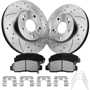 Front Brake Pads And Rotors Kit Compatible With 2003-2007 Honda Accord, 31305 D1506-7656 Automotive Replacement Brake Kits Anti-rust Oil Drilled And Slotted Rotors 281.6mm(11.1in)