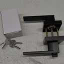 JO.KO Entry Door Lock Set, Square Door Lever for Bedroom, Passage Door Privacy Locking Interior/Exterior Entry Door Knob/Heavy Duty (1 Pack, Matte Black)