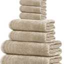 Tens Towels Pack of 8 Towels Set, 2 Extra Large Bath, 2 Hand, 4 Washcloths, 100% Cotton, Lighter Weight, Quicker to Dry, Super Absorbent, Perfect for Bathroom, Beige