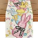 Artoid Mode Floral Bow Bunny Rabbits Eggs Easter Table Runner, Seasonal Spring Kitchen Dining Table Decoration for Home Party Decor 13x108 Inch (Beige)