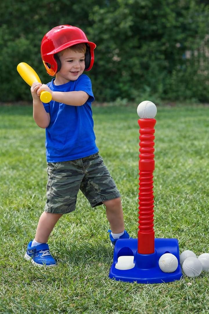 Kids Tee Ball Set with 10 Balls Adjustable Height Batting Tee for Toddlers & Kids Indoor Outdoor Baseball Training Toy for Beginners