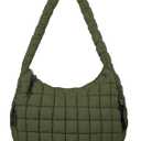 Quilted Puffer Tote Bag Large Crossbody Shoulder Bag with Zipper, Nylon Bubble Hobo Handbag Carryall Bag for Women (Medium, Darkgreen)