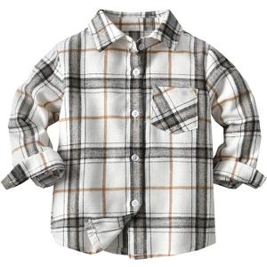 Toddler 1 Pack Baby Boys and Girls Plaid Shirts Jacket Long Sleeve Lapel Button Down Top Outwear Clothes, Size 2T