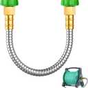 Short Metal Garden Hose 2 ft with Female to Female Connector Stainless Steel Small Leader Hose for Hose Reel, Long, Flexible, Lightweight & Heavy Duty Water Pipe, Outdoor Water Hose Extension Adapter