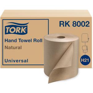 Tork Natural Paper Hand Towel Roll H21 100% Recycled Fiber, Universal Fit 6 Rolls x 800 Ft (RK8002)